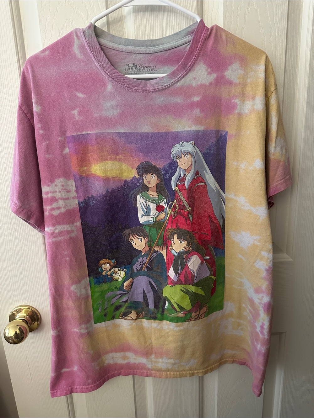 Tie-Dye Anime Graphic Short Sleeve Tee in Pink and Yellow